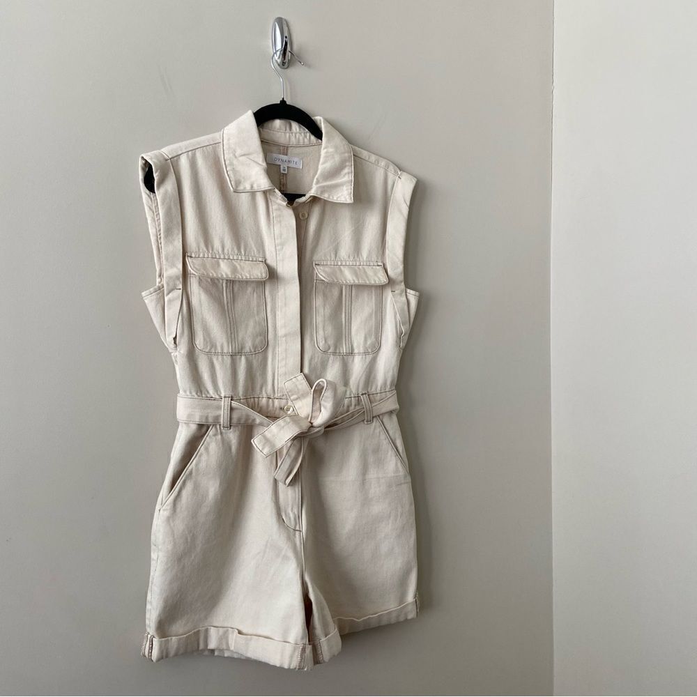 DYNAMITE-SLEEVELESS Denim 100% Cotton Romper - Picture 4 of 14